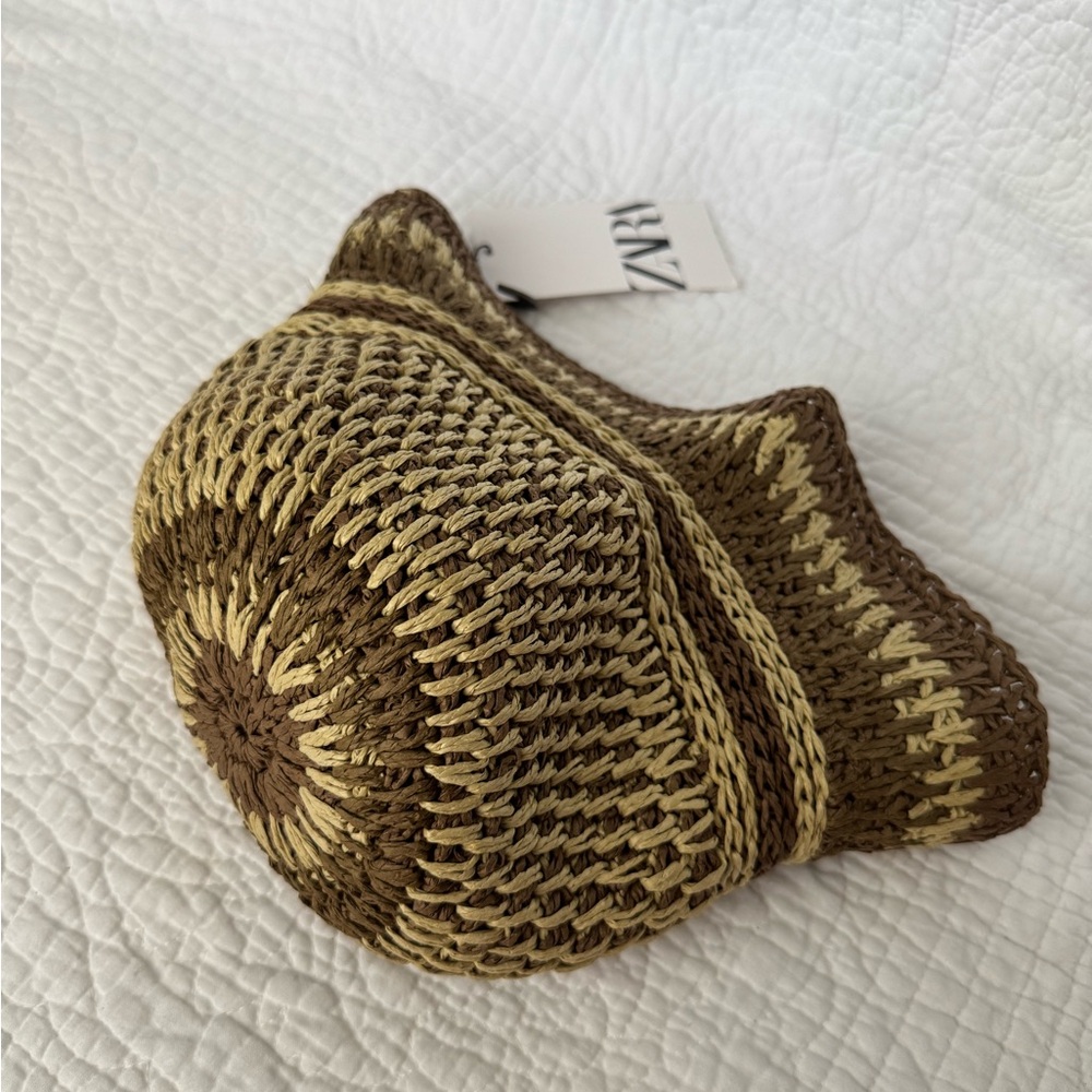Zara Brown and Cream Woven Straw Hat - Picture 2 of 4